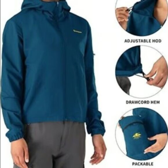 NAVISKIN Women's Packable Water Repellent Hooded Lightweight Windbreaker Jacket - Picture 8 of 9